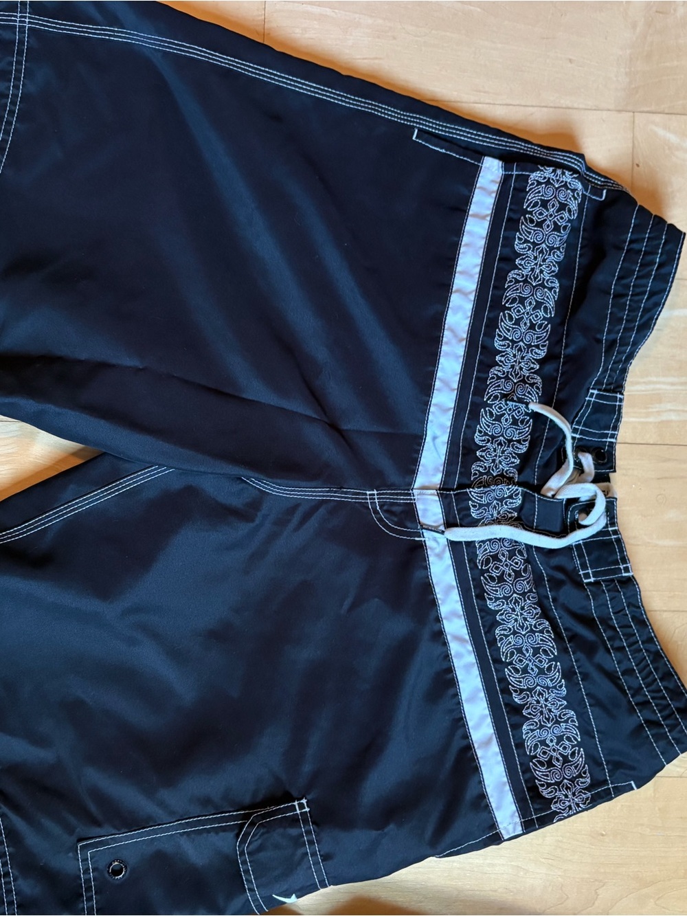 Speedo Black Swim Shorts with White Trim and Floral Waistband